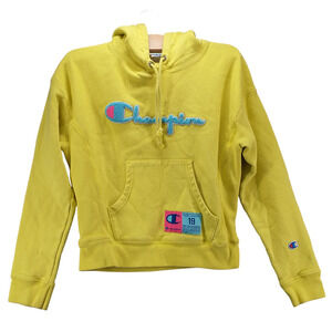 Champion Reverse Weave Mens Hoodie XS Yellow Big Embroidered Logo